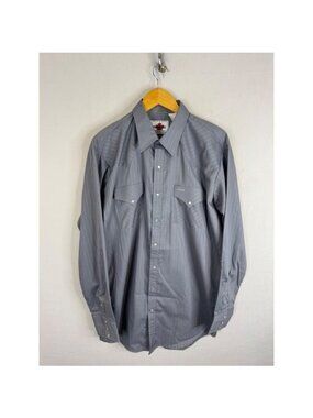 Vintage MWG Mens Western Snap Shirt Grey Pinstripe L-Tall Made in Canada NWT